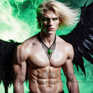 In this gallery, AI-generated dark angels — handsome fallen angels with massive black and silver wings in gothic atmospheric settings. UHD digital art collection.