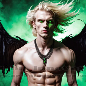 In this gallery, AI-generated dark angels — handsome fallen angels with massive black and silver wings in gothic atmospheric settings. UHD digital art collection.