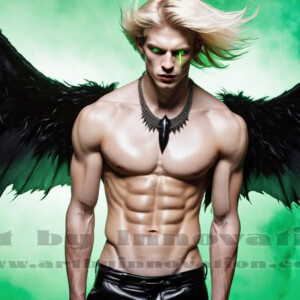 In this gallery, AI-generated dark angels — handsome fallen angels with massive black and silver wings in gothic atmospheric settings. UHD digital art collection.