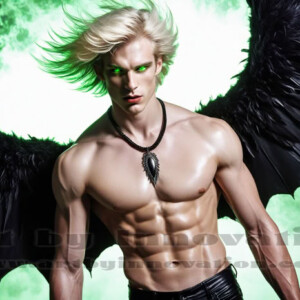 In this gallery, AI-generated dark angels — handsome fallen angels with massive black and silver wings in gothic atmospheric settings. UHD digital art collection.