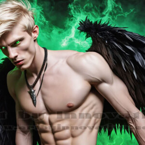 In this gallery, AI-generated dark angels — handsome fallen angels with massive black and silver wings in gothic atmospheric settings. UHD digital art collection.