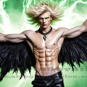 In this gallery, AI-generated dark angels — handsome fallen angels with massive black and silver wings in gothic atmospheric settings. UHD digital art collection.