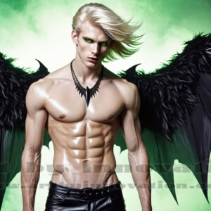 In this gallery, AI-generated dark angels — handsome fallen angels with massive black and silver wings in gothic atmospheric settings. UHD digital art collection.