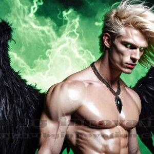 In this gallery, AI-generated dark angels — handsome fallen angels with massive black and silver wings in gothic atmospheric settings. UHD digital art collection.