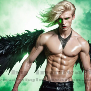 In this gallery, AI-generated dark angels — handsome fallen angels with massive black and silver wings in gothic atmospheric settings. UHD digital art collection.
