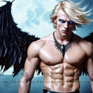 In this gallery, AI-generated dark angels — handsome fallen angels with massive black and silver wings in gothic atmospheric settings. UHD digital art collection.