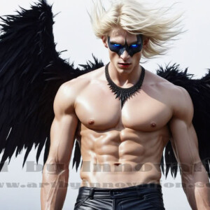In this gallery, AI-generated dark angels — handsome fallen angels with massive black and silver wings in gothic atmospheric settings. UHD digital art collection.