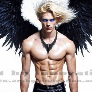 In this gallery, AI-generated dark angels — handsome fallen angels with massive black and silver wings in gothic atmospheric settings. UHD digital art collection.