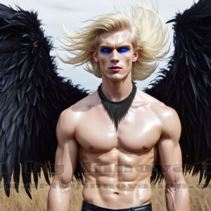 In this gallery, AI-generated dark angels — handsome fallen angels with massive black and silver wings in gothic atmospheric settings. UHD digital art collection.
