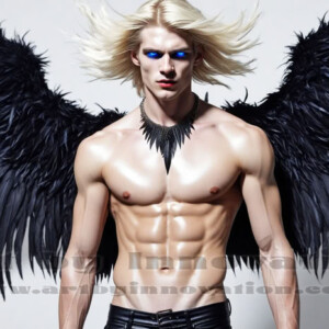 In this gallery, AI-generated dark angels — handsome fallen angels with massive black and silver wings in gothic atmospheric settings. UHD digital art collection.
