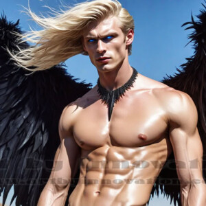 In this gallery, AI-generated dark angels — handsome fallen angels with massive black and silver wings in gothic atmospheric settings. UHD digital art collection.