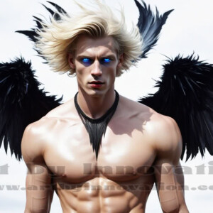In this gallery, AI-generated dark angels — handsome fallen angels with massive black and silver wings in gothic atmospheric settings. UHD digital art collection.