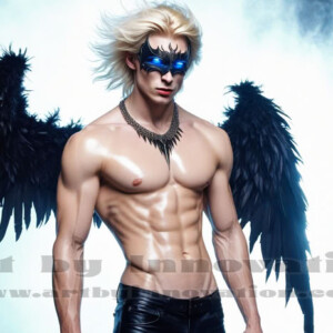 In this gallery, AI-generated dark angels — handsome fallen angels with massive black and silver wings in gothic atmospheric settings. UHD digital art collection.