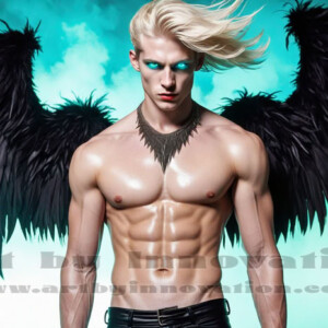 In this gallery, AI-generated dark angels — handsome fallen angels with massive black and silver wings in gothic atmospheric settings. UHD digital art collection.