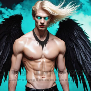 In this gallery, AI-generated dark angels — handsome fallen angels with massive black and silver wings in gothic atmospheric settings. UHD digital art collection.