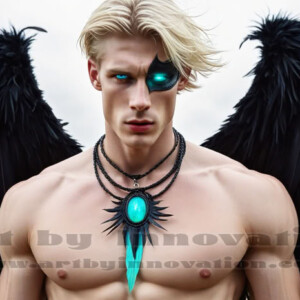 In this gallery, AI-generated dark angels — handsome fallen angels with massive black and silver wings in gothic atmospheric settings. UHD digital art collection.
