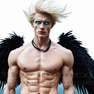 In this gallery, AI-generated dark angels — handsome fallen angels with massive black and silver wings in gothic atmospheric settings. UHD digital art collection.