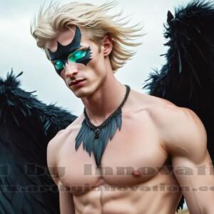 In this gallery, AI-generated dark angels — handsome fallen angels with massive black and silver wings in gothic atmospheric settings. UHD digital art collection.