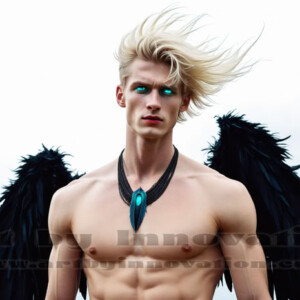 In this gallery, AI-generated dark angels — handsome fallen angels with massive black and silver wings in gothic atmospheric settings. UHD digital art collection.