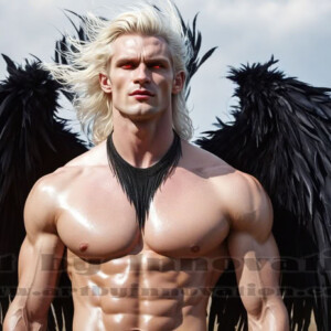 In this gallery, AI-generated dark angels — handsome fallen angels with massive black and silver wings in gothic atmospheric settings. UHD digital art collection.