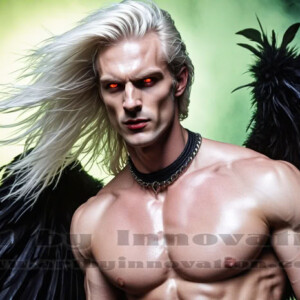 In this gallery, AI-generated dark angels — handsome fallen angels with massive black and silver wings in gothic atmospheric settings. UHD digital art collection.