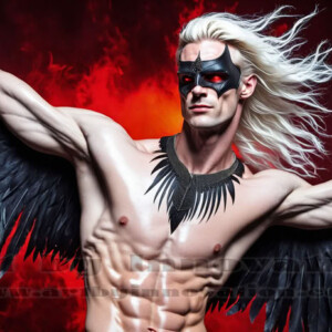 In this gallery, AI-generated dark angels — handsome fallen angels with massive black and silver wings in gothic atmospheric settings. UHD digital art collection.