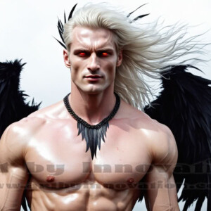 In this gallery, AI-generated dark angels — handsome fallen angels with massive black and silver wings in gothic atmospheric settings. UHD digital art collection.