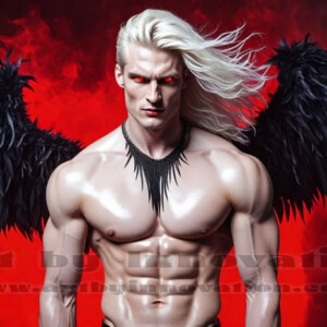 In this gallery, AI-generated dark angels — handsome fallen angels with massive black and silver wings in gothic atmospheric settings. UHD digital art collection.
