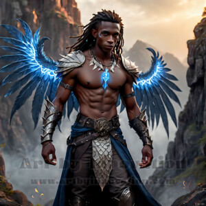 In this gallery, AI-generated dark angels — handsome fallen angels with massive black and silver wings in gothic atmospheric settings. UHD digital art collection.