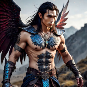 In this gallery, AI-generated dark angels — handsome fallen angels with massive black and silver wings in gothic atmospheric settings. UHD digital art collection.