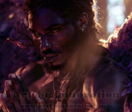 Stunning AI-generated male angel art handsome heavenly warriors with enormous shimmering wings descending from the celestial realm. Heaven's Warriors Collection by Jeff Dupler.