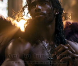Stunning AI-generated male angel art handsome heavenly warriors with enormous shimmering wings descending from the celestial realm. Heaven's Warriors Collection by Jeff Dupler.