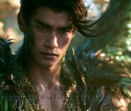 Stunning AI-generated male angel art handsome heavenly warriors with enormous shimmering wings descending from the celestial realm. Heaven's Warriors Collection by Jeff Dupler.