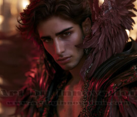 Stunning AI-generated male angel art handsome heavenly warriors with enormous shimmering wings descending from the celestial realm. Heaven's Warriors Collection by Jeff Dupler.