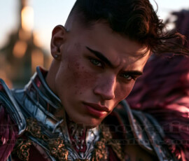 Stunning AI-generated male angel art handsome heavenly warriors with enormous shimmering wings descending from the celestial realm. Heaven's Warriors Collection by Jeff Dupler.