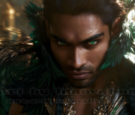 Stunning AI-generated male angel art handsome heavenly warriors with enormous shimmering wings descending from the celestial realm. Heaven's Warriors Collection by Jeff Dupler.