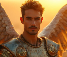 Stunning AI-generated male angel art handsome heavenly warriors with enormous shimmering wings descending from the celestial realm. Heaven's Warriors Collection by Jeff Dupler.