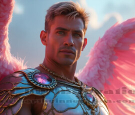 Stunning AI-generated male angel art handsome heavenly warriors with enormous shimmering wings descending from the celestial realm. Heaven's Warriors Collection by Jeff Dupler.