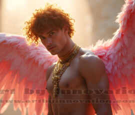 Stunning AI-generated male angel art handsome heavenly warriors with enormous shimmering wings descending from the celestial realm. Heaven's Warriors Collection by Jeff Dupler.
