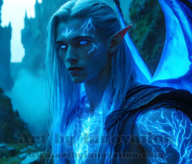 Stunning AI-generated male angel art — handsome heavenly warriors with enormous shimmering wings descending from the celestial realm. Heaven's Warriors Collection by Jeff Dupler.
