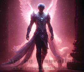 Stunning AI-generated male angel art — handsome heavenly warriors with enormous shimmering wings descending from the celestial realm. Heaven's Warriors Collection by Jeff Dupler.