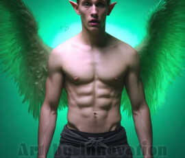 Stunning AI-generated male angel art — handsome heavenly warriors with enormous shimmering wings descending from the celestial realm. Heaven's Warriors Collection by Jeff Dupler.