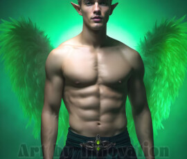 Stunning AI-generated male angel art — handsome heavenly warriors with enormous shimmering wings descending from the celestial realm. Heaven's Warriors Collection by Jeff Dupler.
