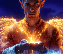 Stunning AI-generated male angel art — handsome heavenly warriors with enormous shimmering wings descending from the celestial realm. Heaven's Warriors Collection by Jeff Dupler.