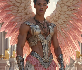 Stunning AI-generated male angel art — handsome heavenly warriors with enormous shimmering wings descending from the celestial realm. Heaven's Warriors Collection by Jeff Dupler.