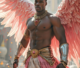 Stunning AI-generated male angel art — handsome heavenly warriors with enormous shimmering wings descending from the celestial realm. Heaven's Warriors Collection by Jeff Dupler.