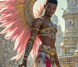 Stunning AI-generated male angel art — handsome heavenly warriors with enormous shimmering wings descending from the celestial realm. Heaven's Warriors Collection by Jeff Dupler.