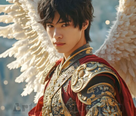 Stunning AI-generated male angel art — handsome heavenly warriors with enormous shimmering wings descending from the celestial realm. Heaven's Warriors Collection by Jeff Dupler.