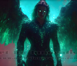 Stunning AI-generated male angel art — handsome heavenly warriors with enormous shimmering wings descending from the celestial realm. Heaven's Warriors Collection by Jeff Dupler.