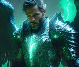 Stunning AI-generated male angel art — handsome heavenly warriors with enormous shimmering wings descending from the celestial realm. Heaven's Warriors Collection by Jeff Dupler.